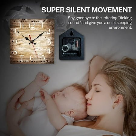 QIHE-Wooden Wall Clock Silent Non-Ticking, Brown Grain Cracked Ancient Dirty Fence Gray Rustic Coastal Square Wall Clocks Decor for Home Kitchen Living Room Office(12 Inch)