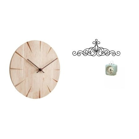QSTDGVPW Wood Wall Clock Creative Design Decorative Silent for Restaurant Office Scroll Metal Wall Art Floral Decor for Patio Indoor Outdoor Fence