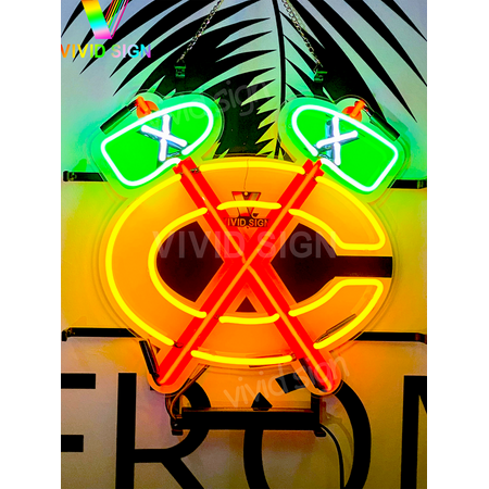Queen Sense 20x16 For Chicagos Sports Team Blackhawks Tomahawk Hockey Neon Sign HD Vivid Printing Handmade Artwork Neon Light 120CBHTHVVD