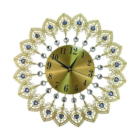 Quiet Movement Large Metal Wall Clock with Crystal Heart European Luxury Arabic Numerals for Home Office Decoration