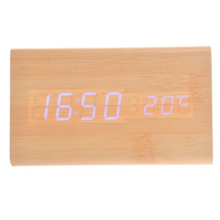 Raindrops 1Pcs Bamboo LED Wooden Clock with Date Display and Temperature Display for Bedroom Burlywood 11.8*3.5*3.1in