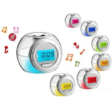 Raindrops Wake Clock Digital Sleep Night Light with Calendar Temperature Display and Nature Sound - 7 Colors Changing