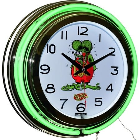 Rat Fink Nostalgic Green Double Lighted Wall Clock Chrome