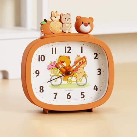 REGALWOVEN Cute Alarm Clock, Decorative Three-dimensional Animal Figurines, Cartoon Patterns, Silent Non-Tick for Teens Orange 5.5L x 1.7W x 4.7H
