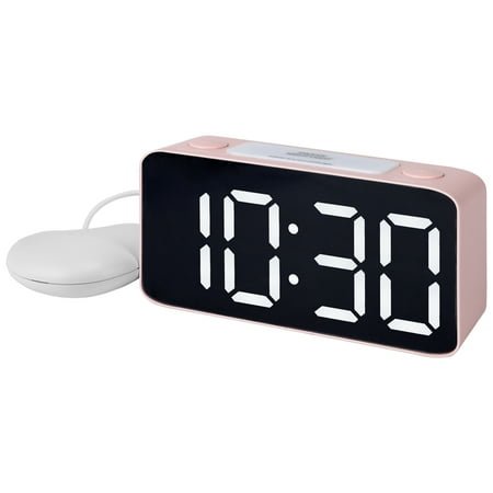 REGALWOVEN Digital Alarm Clock Large LED Display, Dual Alarms, Wired Bed Shaker Dimmable For Bedroom/Dorm Pink 6.7L x 2.0W x 3.1H