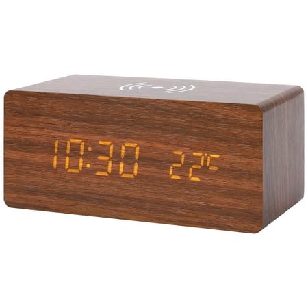 REGALWOVEN Digital Alarm Clock, Wood Grain Casing Design, Voice Wake-Up, Dimmable Display for Bedroom Brown 6.7L x 3.1W x 2.8H
