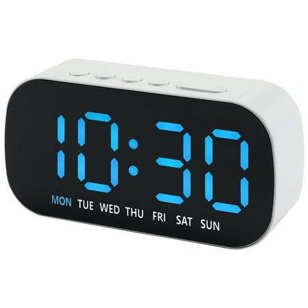 REGALWOVEN Dimmable LED Alarm Clock - 5-Level Brightness, Dual Alarms, Snooze Function, Fits Bedside Table Black Housing and Blue Light 5.1L x 1.4W x 2.4H