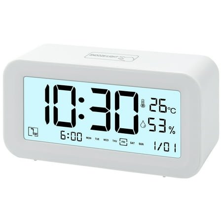 REGALWOVEN Electric Alarm Clock Adjustable Volume Loud Alarms, Battery Powered Fits Bedroom White 5.7L x 2.0W x 3.3H