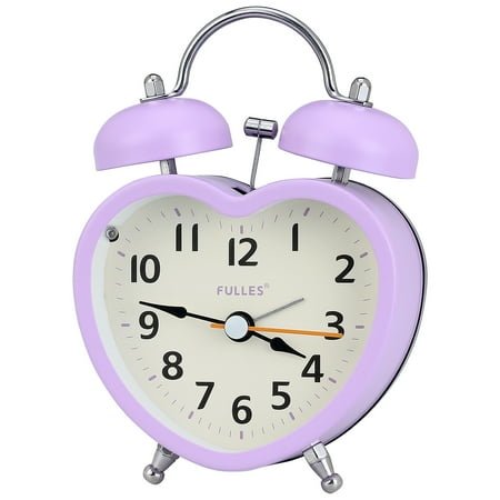 REGALWOVEN Mechanical Alarm Clock, Heart Shape Design, Loud Alarm, Nightlight for Bedroom Purple 5.1L x 2.2W x 3.3H