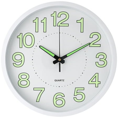 REGALWOVEN Wall Clock, Silent Non Ticking Battery Operated Modern Glow-In-The-Dark Clocks for Home White 12 inch