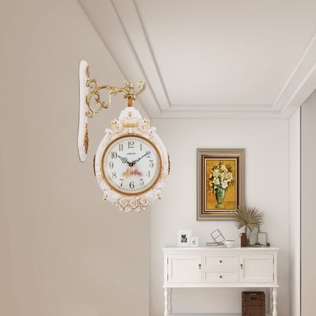 Retro Round Double Sided Wall Clock Accurate Metal Clock Pointer Home Wall Hanging Clock for Living Room