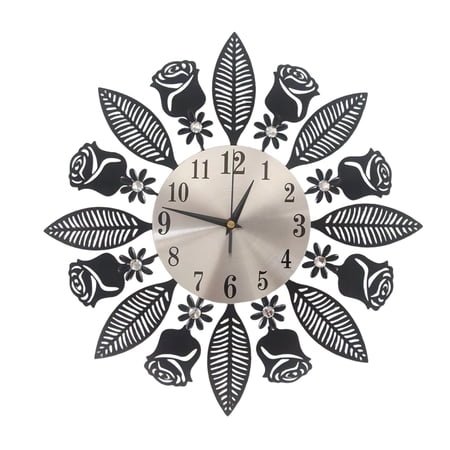 Rust-Proof Metal Wall Clock With Minimalist Rose Design Powered Home Office