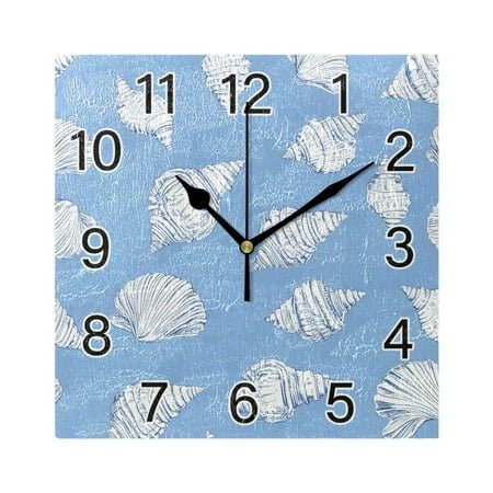 Ryvnso Conch on Blue Wall Clock Square Silent Non-Ticking Battery Operated 7.78