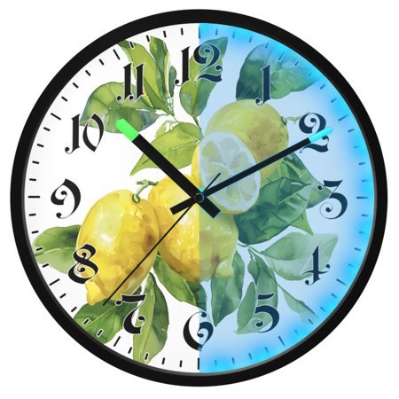Ryvnso Lemon 12 Inch Night Light Wall Clock Luminous Silent Battery Operate Clocks