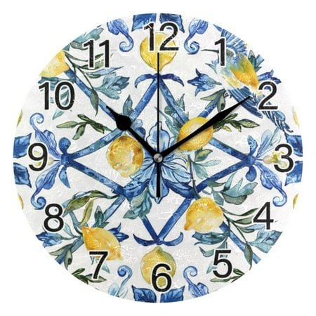 Ryvnso Lemon with Bohomia Wall Clock Non Ticking Silent Kitchen Clock Battery Operated Clocks 10 inch