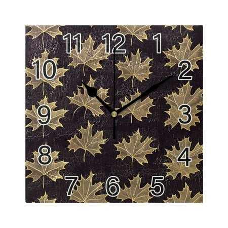 Ryvnso Maple Leaves Wall Clock Square Silent Non-Ticking Battery Operated 7.78
