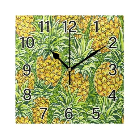 Ryvnso Pineapples Wall Clock Square Silent Non-Ticking Battery Operated 7.78