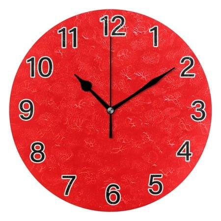 Ryvnso Red Wall Clock Non Ticking Silent Kitchen Clock Battery Operated Clocks 10 inch