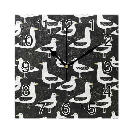 Ryvnso Seagull Wall Clock Square Silent Non-Ticking Battery Operated 7.78