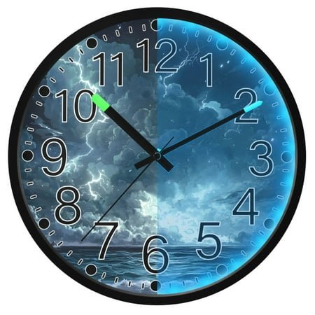 Ryvnso Sea Lightning View 12 Inch Night Light Wall Clock Silent Battery Operated Luminous Clocks