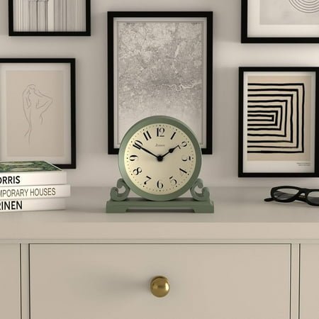 Saloon Mantel Clock | Traditional Double Scroll Design | Black | Contemporary Classic Style for Desk, Table, Shelf or Bedside