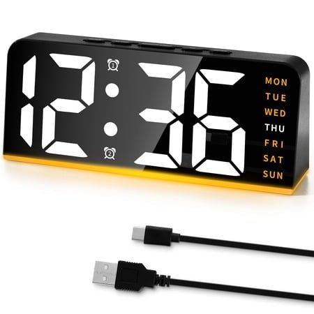 Sanmadrola Digital Alarm Clock for Bedroom Bedside, Loud Alarm Clock for Heavy Sleepers, Desk Clock for Living Room with Dimmer Light, Temperature, Dual Alarm, Snooze, Large Big Numbers for Seniors