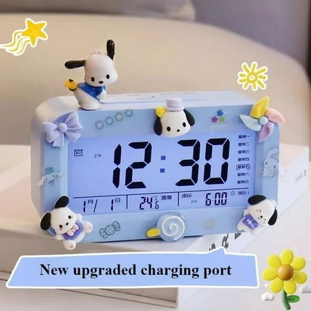Sanrio Pompompurin Electronic Alarm Clock with Luminous Large Screen My Melody Alarm Clock for To Wake Up on Their Own