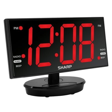 SHARP Digital Alarm Clock, 8.9 Extra Large LED Clock with Tilt and Swivel Display, AccuSet Automatically Sets The Time, Dual USB Charger Ports, FM Radio, 4 Level Adjustable Dimmer Brightness
