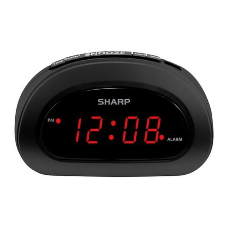 Sharp Small, Space-Saving Digital Alarm Clock โ Compact Bedside Clock with Large Red LED Display, Easy Top Button Controls, Snooze, and Battery Backup โ Perfect for Bedroom, Dorm, or Travel