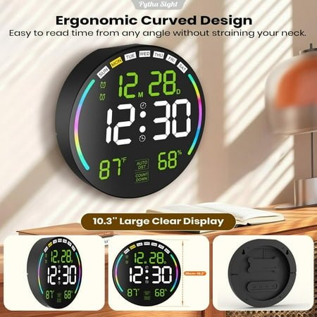 SHILIU-Large Digital Wall Clock with 10.3 LED Display,Alarm,Countdown Timer,DST,Temperature,Humidity,Auto-Dimming,Remote Control,Night Light for Classroom,Bedroom,Living Room,Office,Gym
