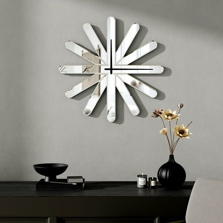 SHYFOY Modern Starburst Wall Clock Mirrored Decorative Clock for Living Room
