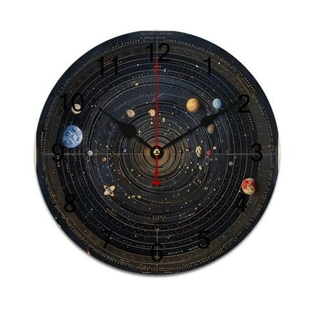 Silent Wall Clock 25cm/9.84in Round Wall Clock Galaxy System Hanging Clock for Home Living Room Bedroom Kitchen Non Ticking Battery Operated Living Room Mute Clock