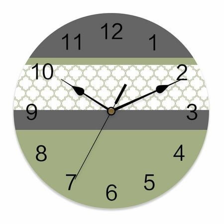 Silent Wall Clocks Battery Operated, Retro Morocco Striped Pattern Round Decorative Wall Clock for Living Room Bedroom Kitchen Bathroom Classroom Decor, 12 Inch Olive Green