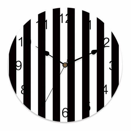 Silent Wall Clocks Battery Operated, Striped Pattern Round Decorative Wall Clock for Living Room Bedroom Kitchen Bathroom Classroom Decor, 14 Inch Black and White
