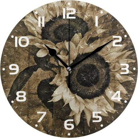 SKYSONIC Sunflower Wall Clock 10 Inch Silent Non Ticking Round Clock Oil Painting Clock Easy to Read Clock for Living Room Bedroom Bathroom Home Decor