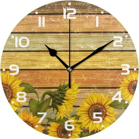 SKYSONIC Sunflower Wall Clock 10 Inch Silent Non Ticking Round Clock Oil Painting Clock Easy to Read Clock for Living Room Bedroom Bathroom Home Decor