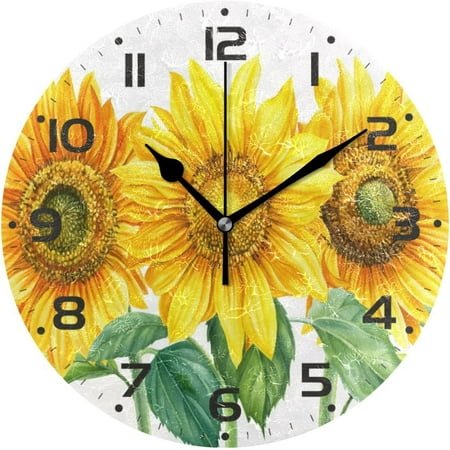 SKYSONIC Watercolor Sunflowers Wall Clock 10 Inch Silent Non Ticking Round Clock Oil Painting Clock Easy to Read Clock for Living Room Bedroom Bathroom Home Decor
