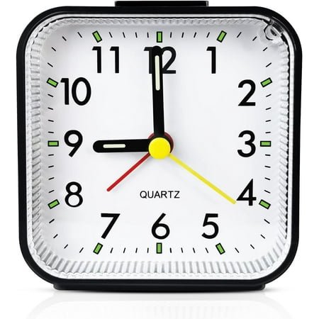 Small Battery Operated Analog Alarm Clock, Travel Clock,Slient Bedside Clocks for Bedrooms Bathroom Shelf Desk,Black