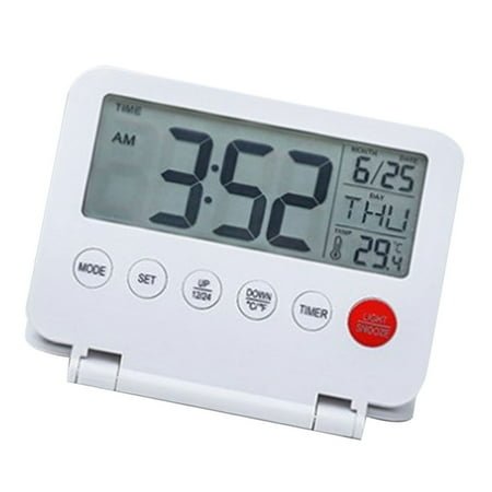 Small Digital Travel Alarm Clock LCD Display with Date Temperature Snooze and Backlight Battery Operated Desk Clock