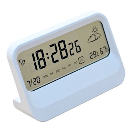 Smart Desk Clock with Double Alarms, Day/Date & Weather Display for Bedside Table, Home Office, Bedroom Essentials