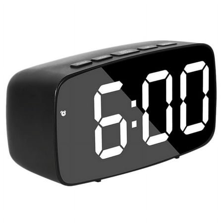 Smart Digital Alarm Clock Bedside,White LED Travel USB Desk Clock with 12/24H Date Temperature Snooze for Bedroom,Black