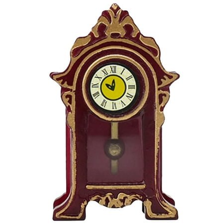 Soimiss Pendulum Clock Brown Wood Vintage Style Decoration 1Set for Miniature Scenes