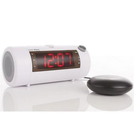 Sonic Alert SA-SB700WSS Blast Projection Bluetooth White Alarm Clock with Red Digital Display And Bed Shaker