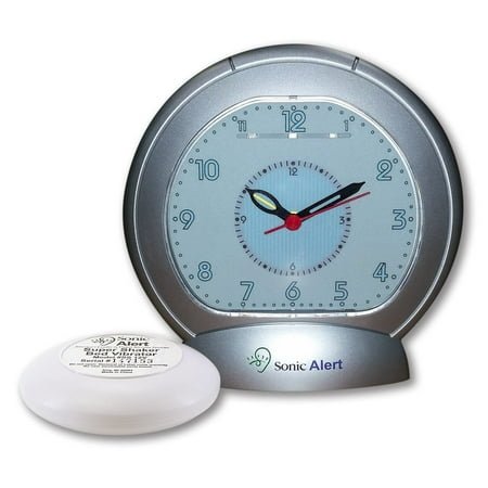 Sonic Alert โ Sonic Boom Analog Alarm Clock with White Bed Shaker โ Silver