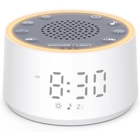 Sound Machine with Nursery Lamp - Sound Machine Baby, Soothing Sounds, Timer, Memory Function, 10 Colour Night Light, White Noise Machine Alarm Clock for Newborn Baby Registry Gift, White