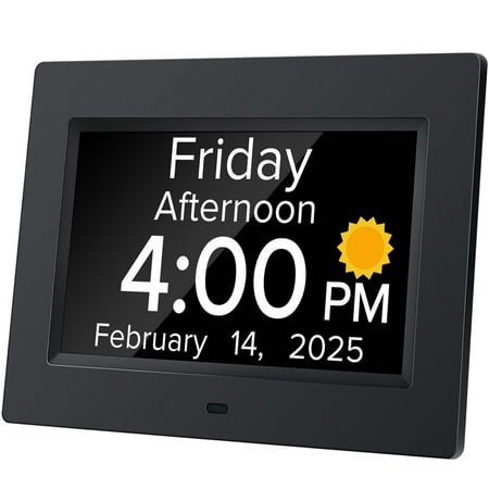 SPACWIS Digital Alarm Clock for Dementia Seniors with Date and Day of Week, Voice Announcement Time, Black