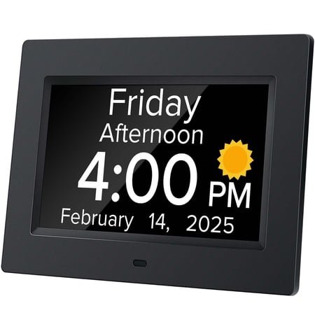 SPACWIS Digital Alarm Clock for Dementia Seniors with Date and Day of Week, Voice Announcement Time, Black