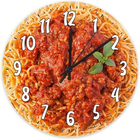 Spaghetti Food Round PVC Wall Clock Silent Non-Ticking 10-Inch Farmhouse Kitchen Dining Room Wall Decor Gift