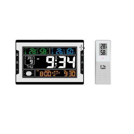 Spirastell Digital Clock,Moon Phase Alarm Display Perpetual Calendar dsfen Outdoor Temperature Humidity Indoor Outdoor Temperature Clock Color Display Perpetual Humidity C Thermometer Snooze