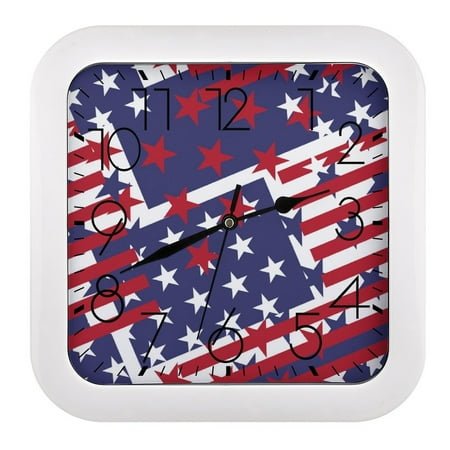Square Clock 10.2in Easy To Hang Sweep Second Sound Light For Office Bedroom Living Room Classroom Dining Room Hanging American Flag Pattern